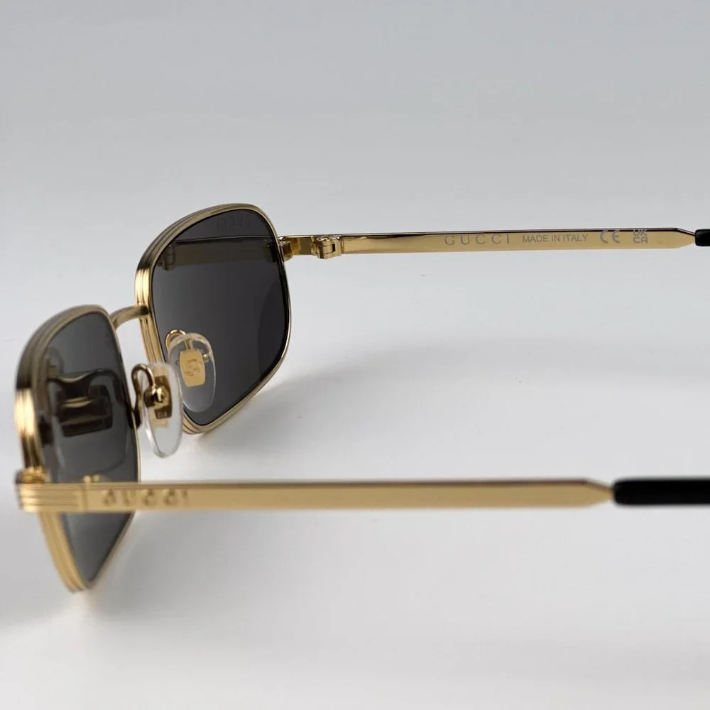 Gucci GG1457S 001 Sunglasses Gold Grey Rectangle Metal Unisex GG 1457S - Picture 10 of 12